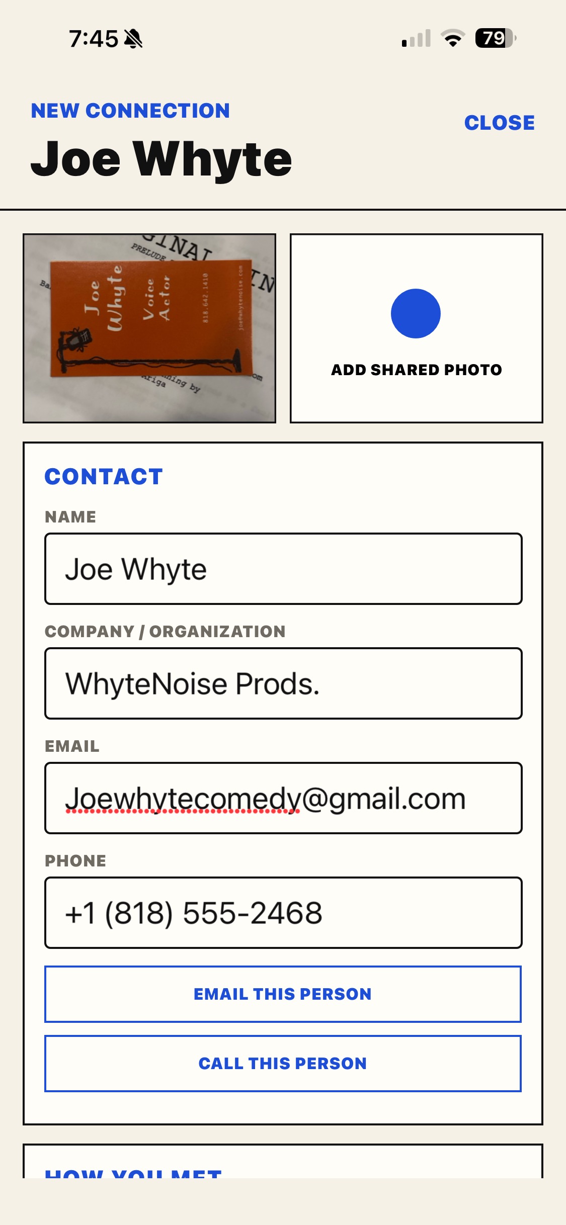 Keep a business card alongside contact information.